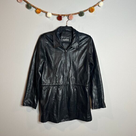 Vintage Jackets & Blazers - Vintage black leather zip up jacket